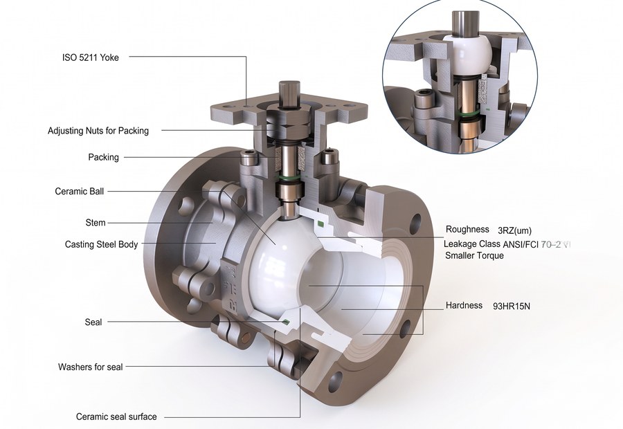 Range of ceramic-lined valves: butterfly, knife gate, double gate and gate valves with pneumatic and manual actuators